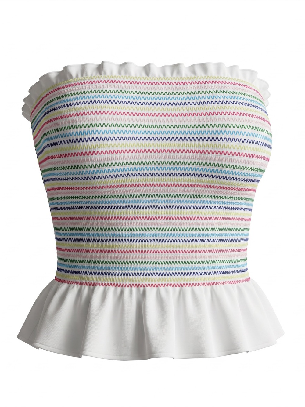 ☀️ No Boundaries • White Strapless Smocked Tube Top with Rainbow Stripes • XS